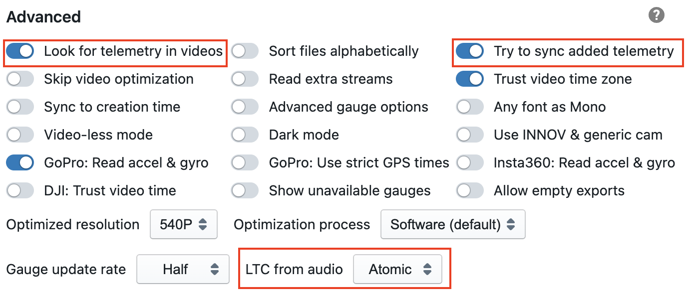 Telemetry Overlay settings for automatic syncing